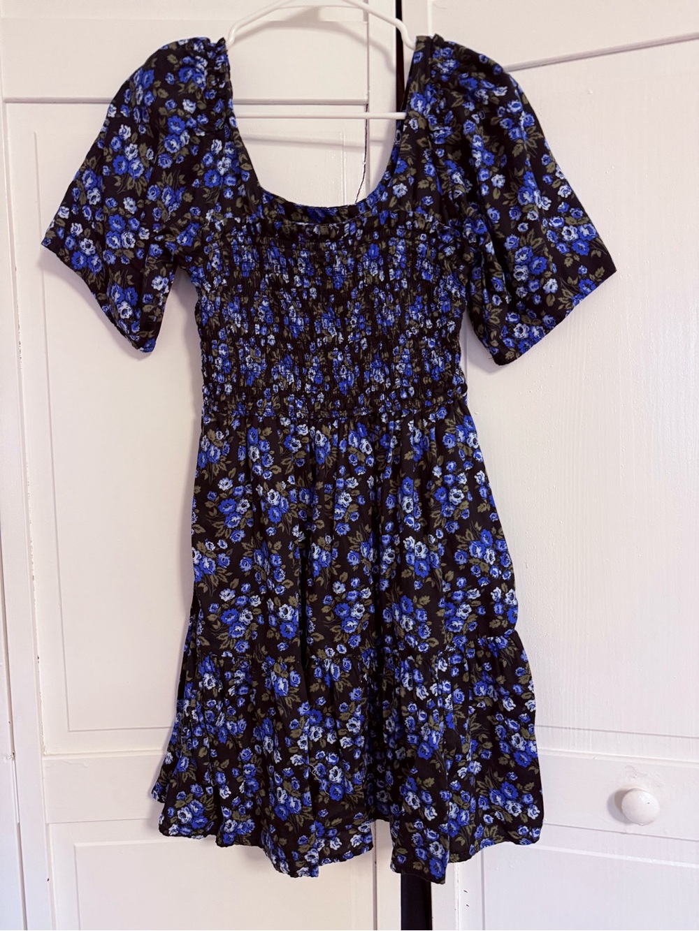 GAP Black Mini Dress with Blue Floral Print